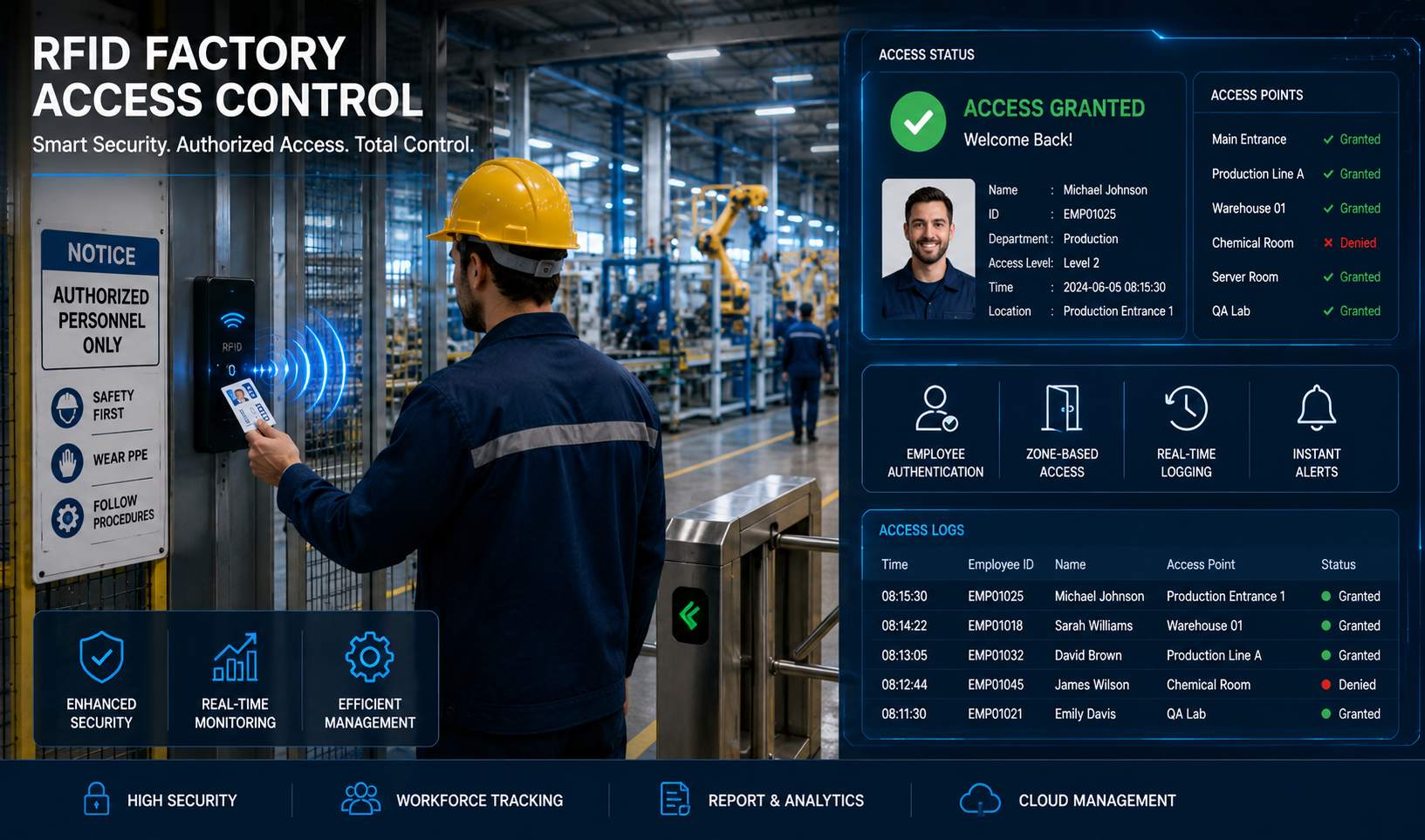 نظام التحكم في الوصول إلى المصانع بتقنية RFID